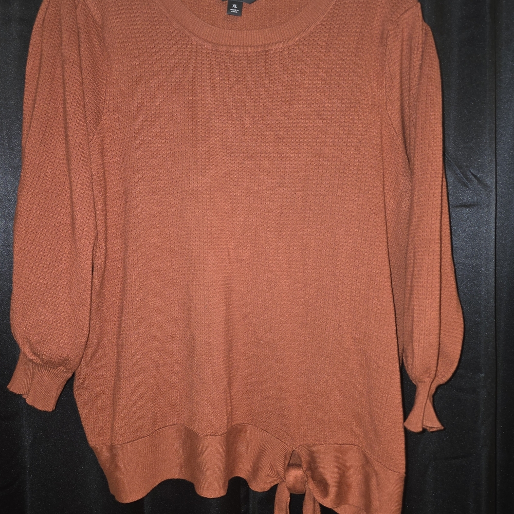 Simply Vera VeraWang Rust Orange Knit Sweater with Tie Detail